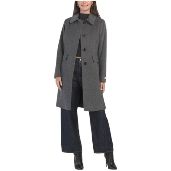 ANNE KLEIN Wool Blend Collared Button Front Walker Coat - Picture 1 of 2
